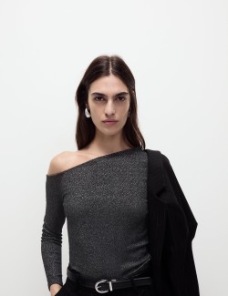 Cotton Rich Sparkly Asymmetric Neck Top