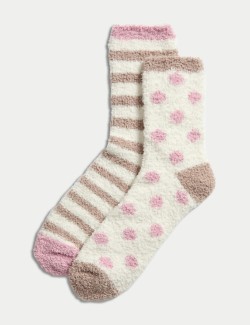 2pk Cosy Spot & Striped Fluffy Socks