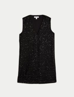 Sparkly V-Neck Mini Shift Dress