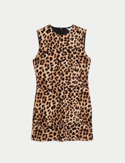 Animal Print Round Neck Mini Shift Dress