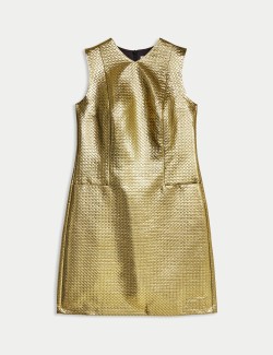 Metallic V-Neck Mini Shift Dress