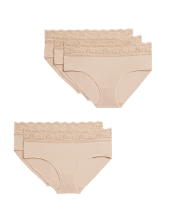 Krajkové midi kalhotky z bavlny s lycrou, 5 ks v balení