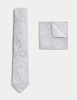 Floral Pure Silk Tie & Pocket Square Set