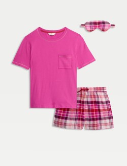 Cotton Rich Checked Shortie Set with Eye Mask