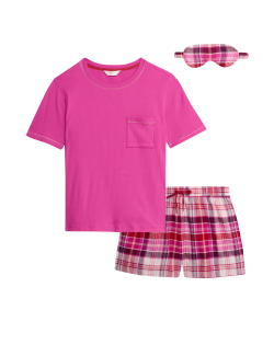 Cotton Rich Checked Shortie Set with Eye Mask