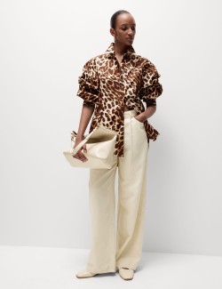 Pure Cotton Animal Print Collared Shirt