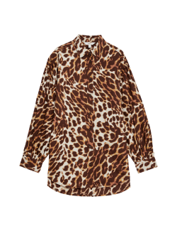 Pure Cotton Animal Print Collared Shirt