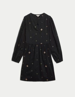 Pure Cotton Embellished Mini Waisted Dress