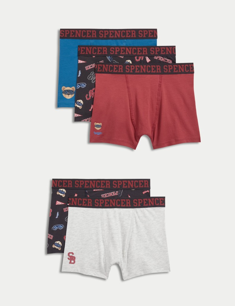 5pk Cotton Rich Spencer Bear™ Trunks (5-14 Yrs)