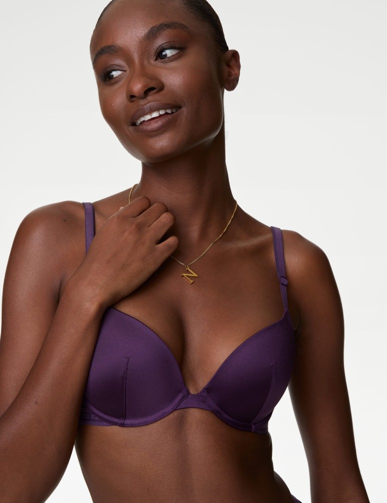 Ella Lace Trim Wired Push Up Plunge Bra (A-E)