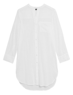 Pure Cotton Collarless Beach Cover Up Shirt