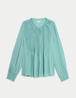 Satin Tie Neck Blouson Sleeve Blouse