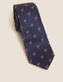 Flamingo Print Pure Silk Tie