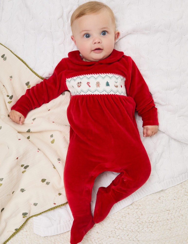 Velour Christmas Sleepsuit (0-12 Mths)