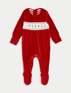 Velour Christmas Sleepsuit (0-12 Mths)