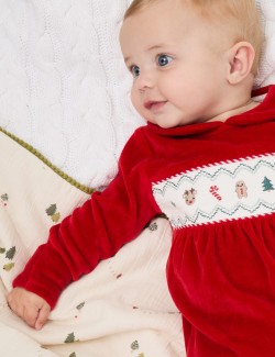 Velour Christmas Sleepsuit (0-12 Mths)