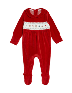 Velour Christmas Sleepsuit (0-12 Mths)