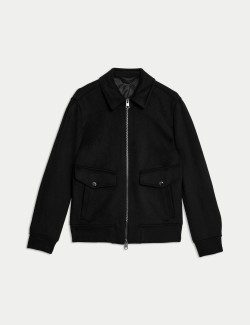 Wool Blend Harrington Bomber Jacket