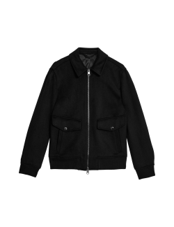 Wool Blend Harrington Bomber Jacket