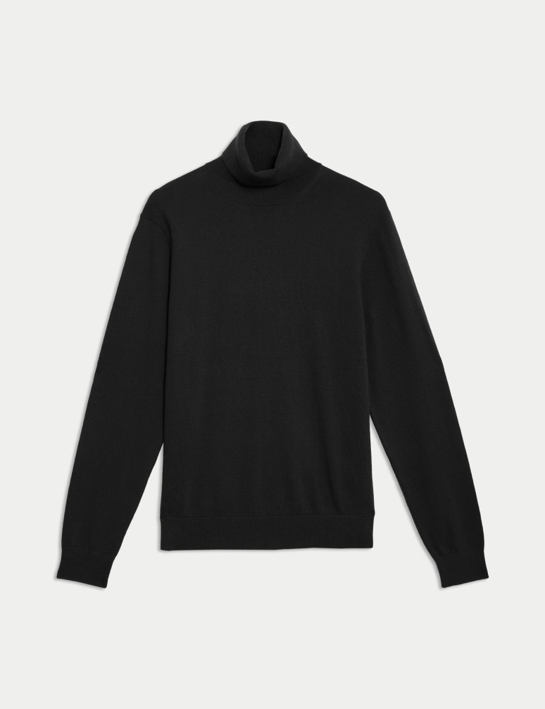 Cotton Rich Roll Neck Jumper with Wool