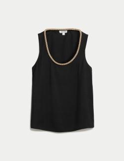 Embellished Scoop Neck Shell Top