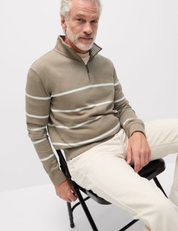 Pure Cotton Striped Half Zip Sweatshirt