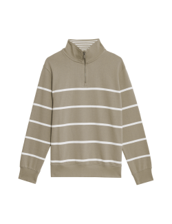 Pure Cotton Striped Half Zip Sweatshirt