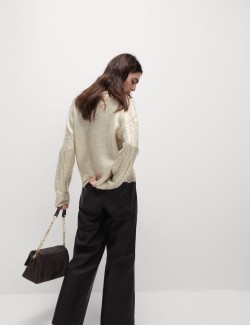 Metallic Cable Knit Crew Neck Relaxed Jumper