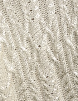 Metallic Cable Knit Crew Neck Relaxed Jumper