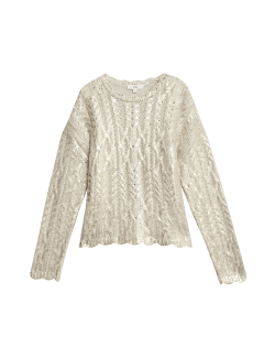 Metallic Cable Knit Crew Neck Relaxed Jumper