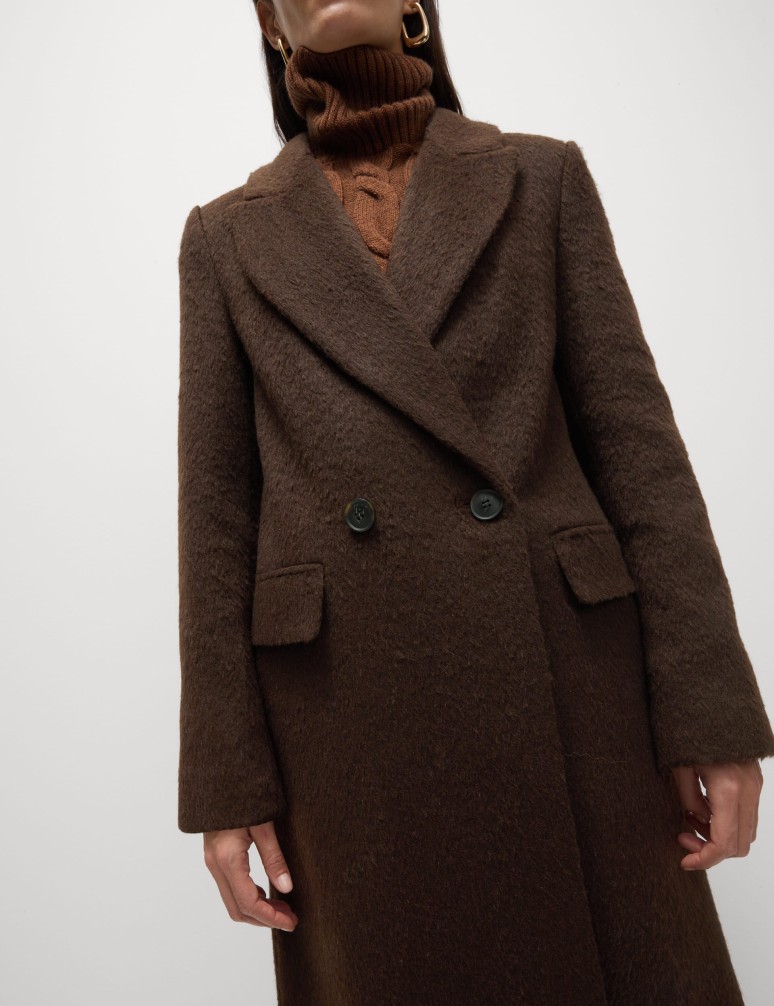 Textured Collared Longline Coat with Wool