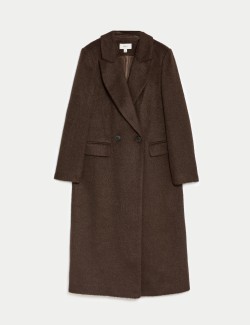 Textured Collared Longline Coat with Wool