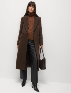 Textured Collared Longline Coat with Wool