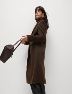 Textured Collared Longline Coat with Wool