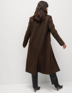 Textured Collared Longline Coat with Wool