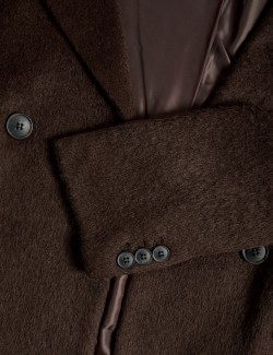 Textured Collared Longline Coat with Wool