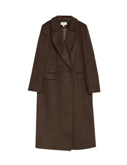 Textured Collared Longline Coat with Wool