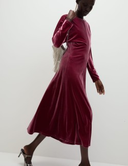 Velvet Round Neck Midaxi Column Dress