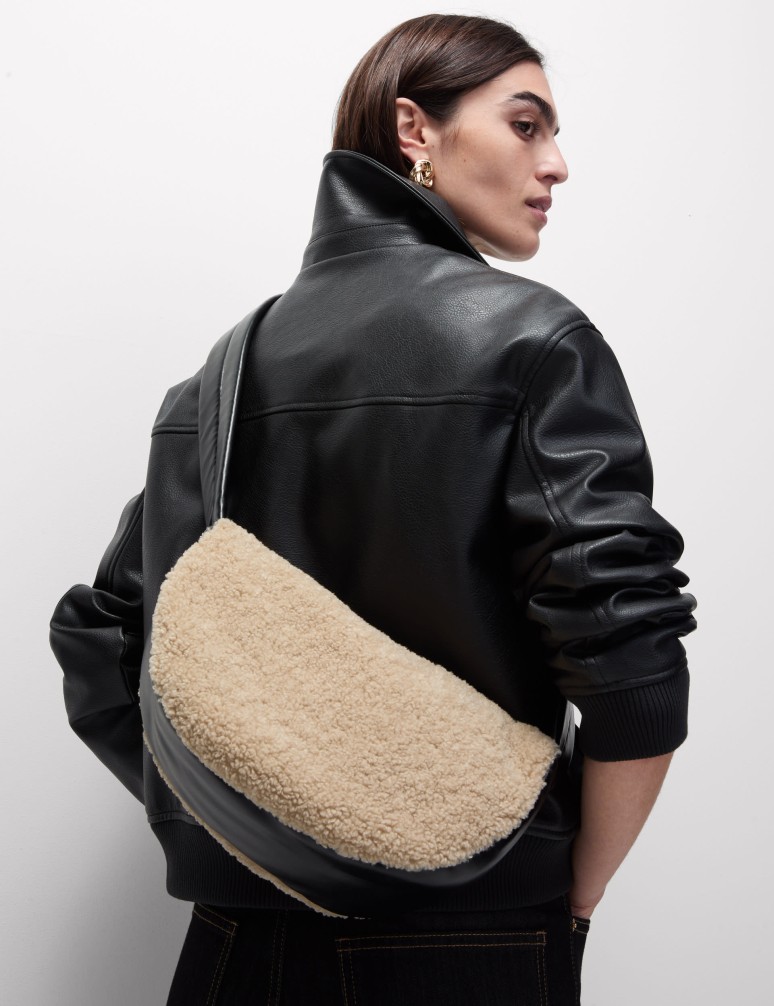 Faux Shearling Cross Body Bag