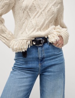 Crew Neck Cable Knit Fringe Jumper