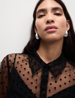 Sheer Polka Dot Collared Shirt