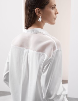 Pure Cotton Collared Organza Detail Shirt