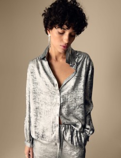 Metallic Collared Relaxed Shirt