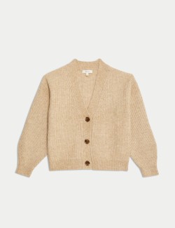 Textured Button Front Blouson Sleeve Cardigan