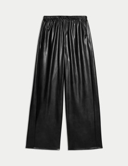 Leather Look Wide Leg Trousers