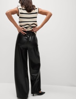 Leather Look Wide Leg Trousers