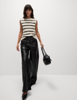 Leather Look Wide Leg Trousers