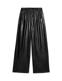 Leather Look Wide Leg Trousers