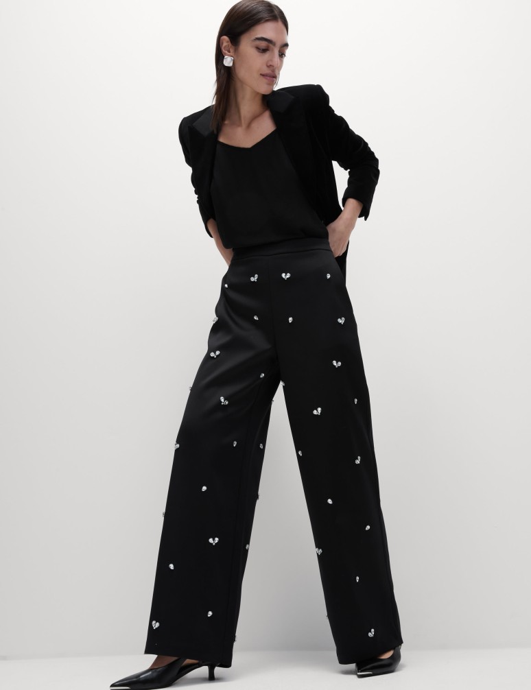 Satin Elasticated Waist Wide Leg Trousers