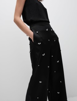 Satin Elasticated Waist Wide Leg Trousers